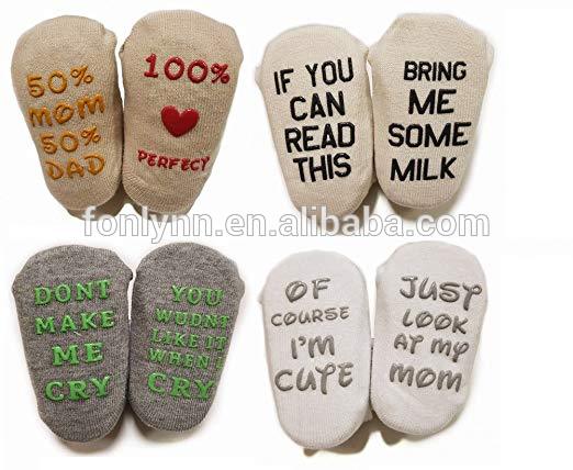 kids quote socks funny set 4pair baby socks non slip