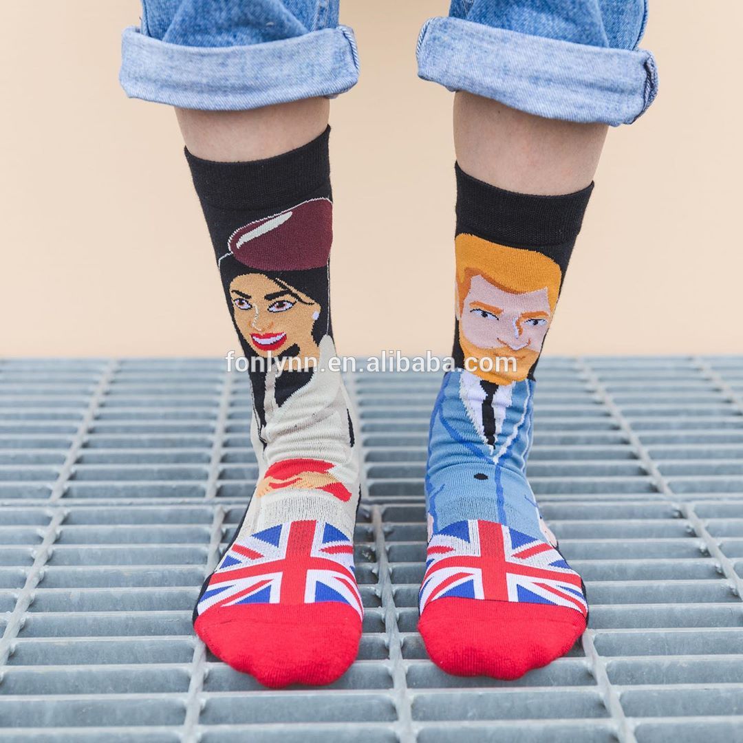 Portrait Print Fashion Women Dress Socks