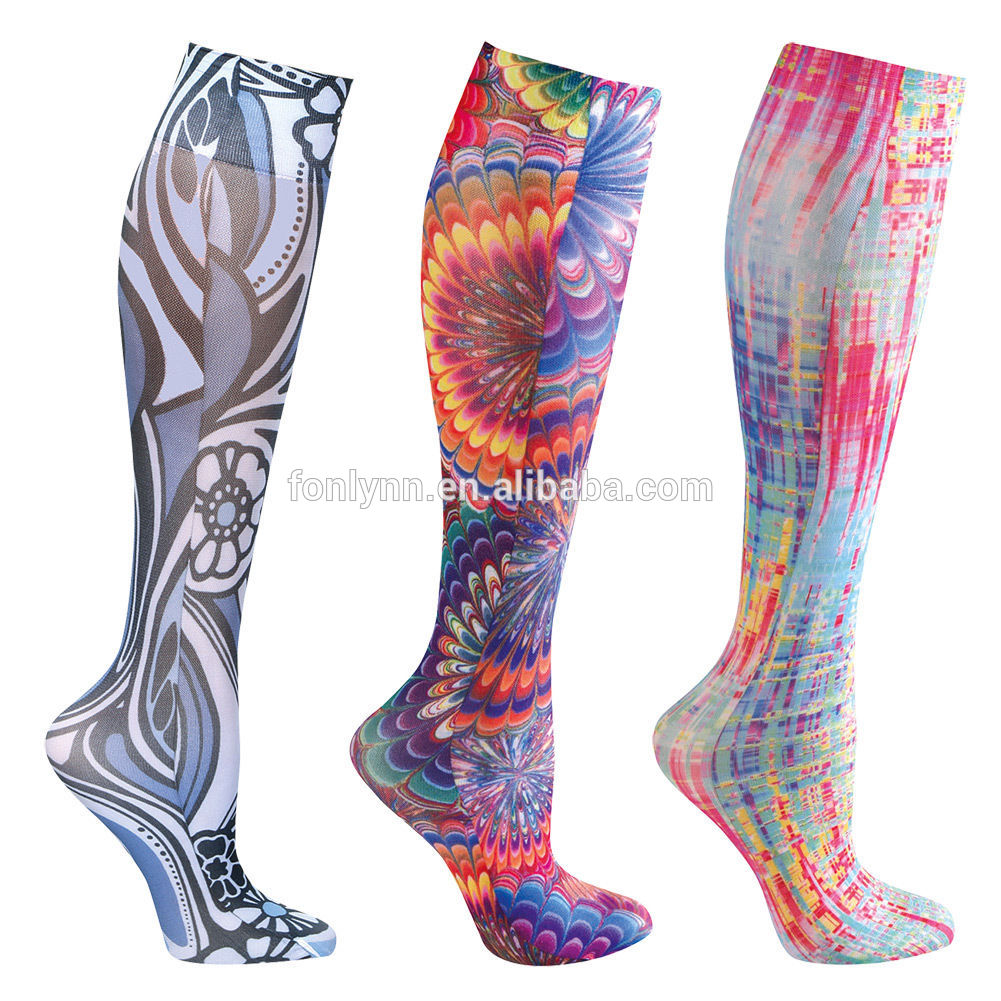 Vivid colored 3D photo print polyester printed socks custom sublimation knee high socks