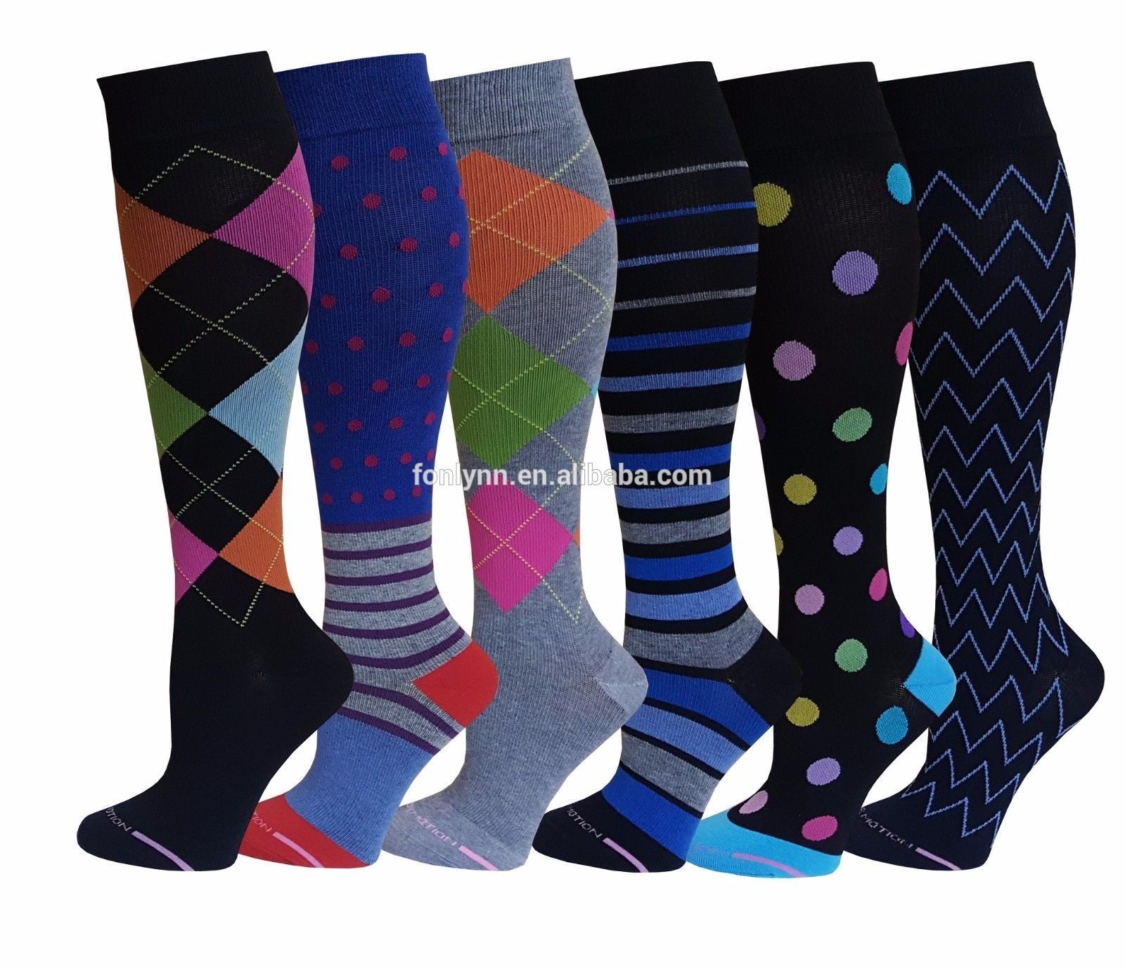 Graduated rainbow knee high running 20-30mmHg custom Compression socks